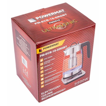 Czajnik elektryczny bezprzewodowy szklany LED 2200 PM-ECB-18-GRGBT