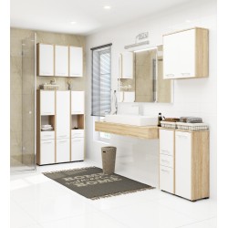 Meuble de salle de bain 30x85x30cm Marron et blanx