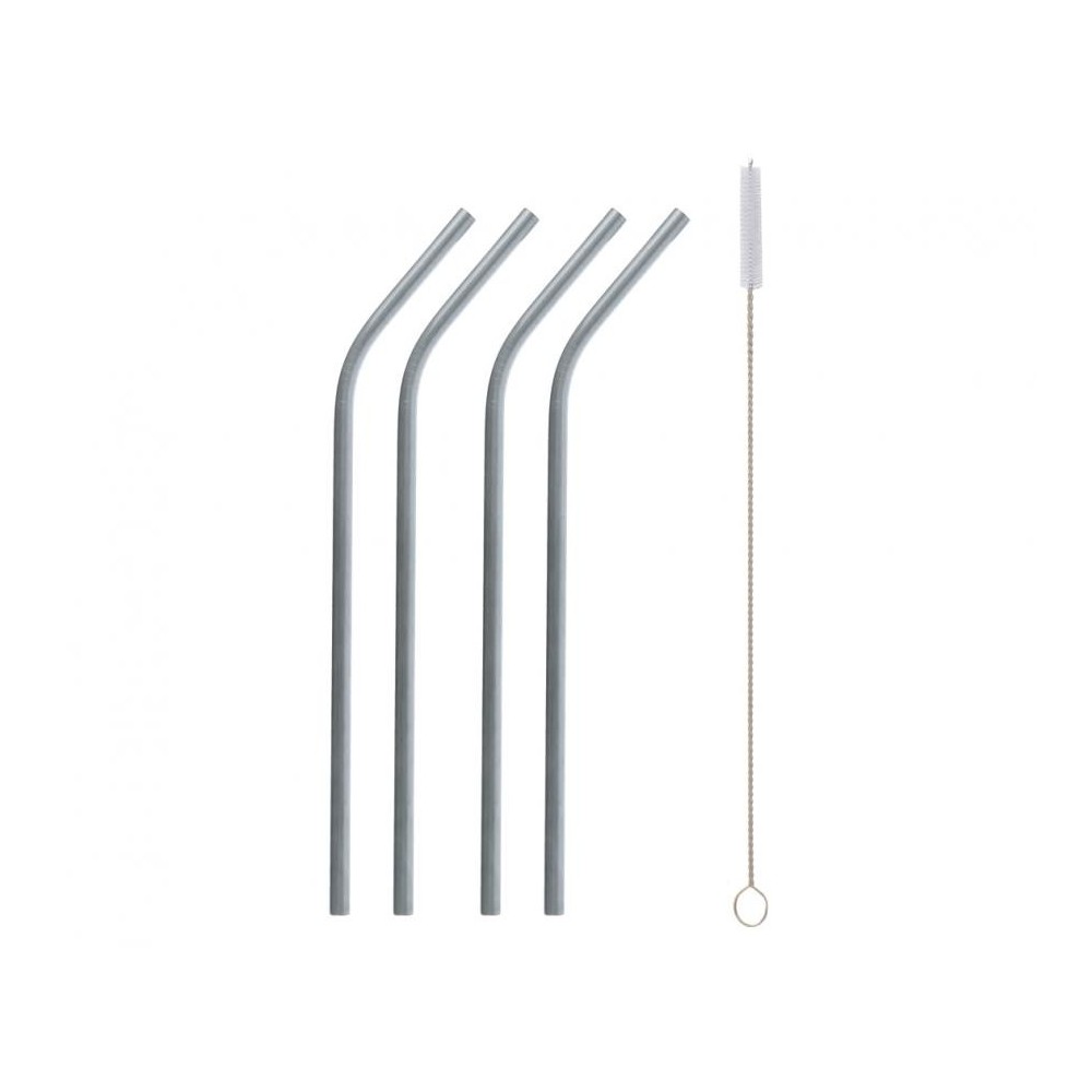 Colour Silver Silver metal straw set of 4 pieces + brush