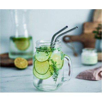 Colour Silver Silver metal straw set of 4 pieces + brush