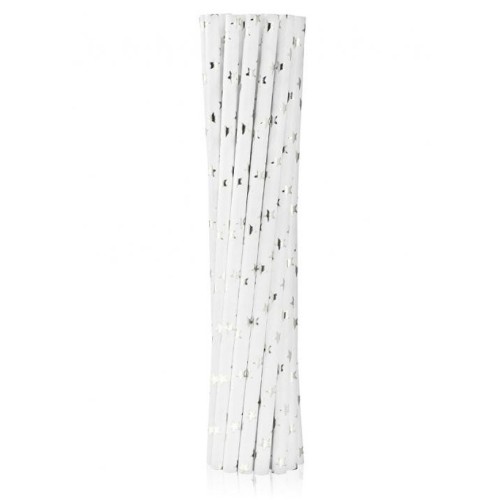 Colour Silver Stars Silver Paper Straw 12 pcs
