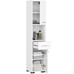 Colonne meuble étagère de salle de bain 2 portes 1 tiroirs 140x30X30 cm Blanc