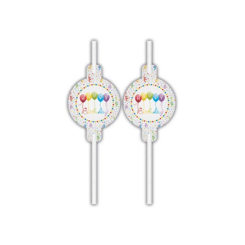 Happy Birthday Streamers Happy Birthday paper straw set of 4