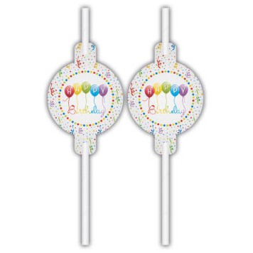 Happy Birthday Streamers Happy Birthday paper straw set of 4