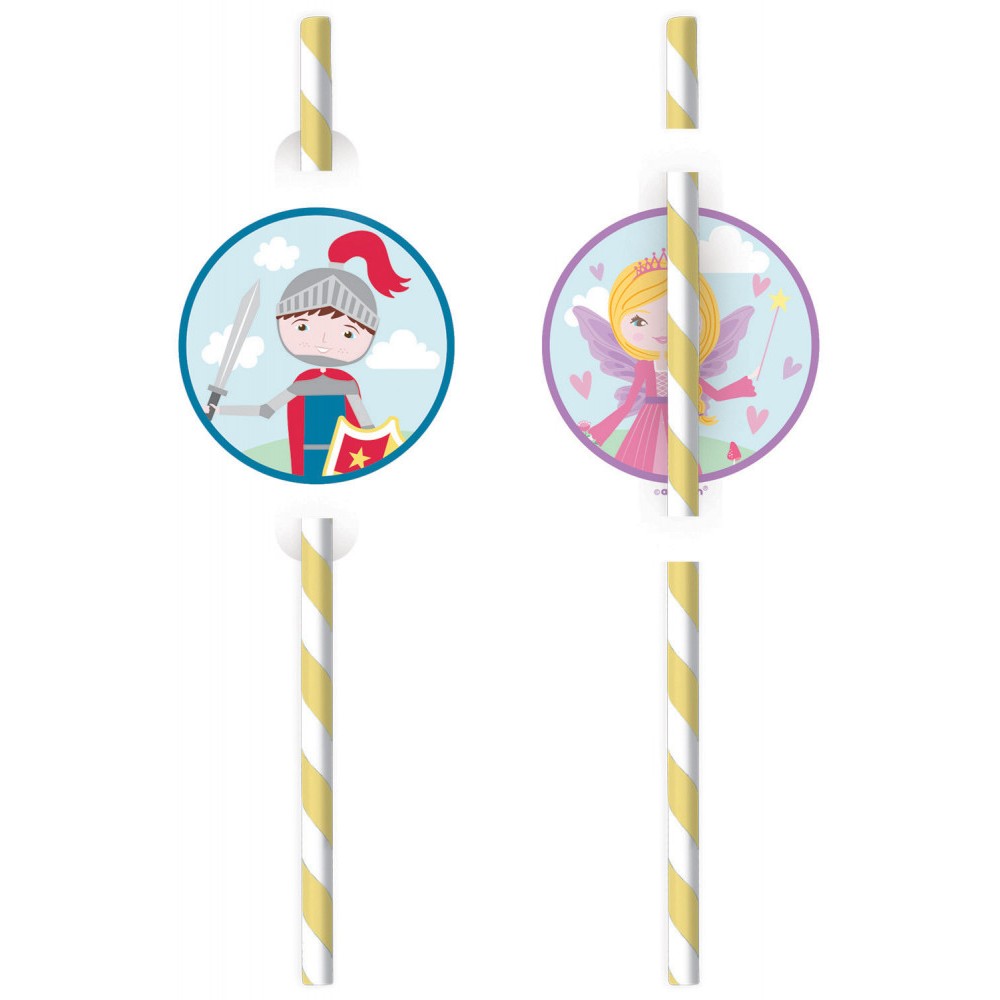 Knights Middle Ages Princess & Knight paper straw, set of 8