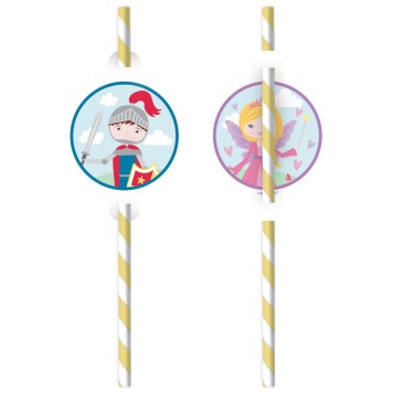 Knights Middle Ages Princess & Knight paper straw, set of 8