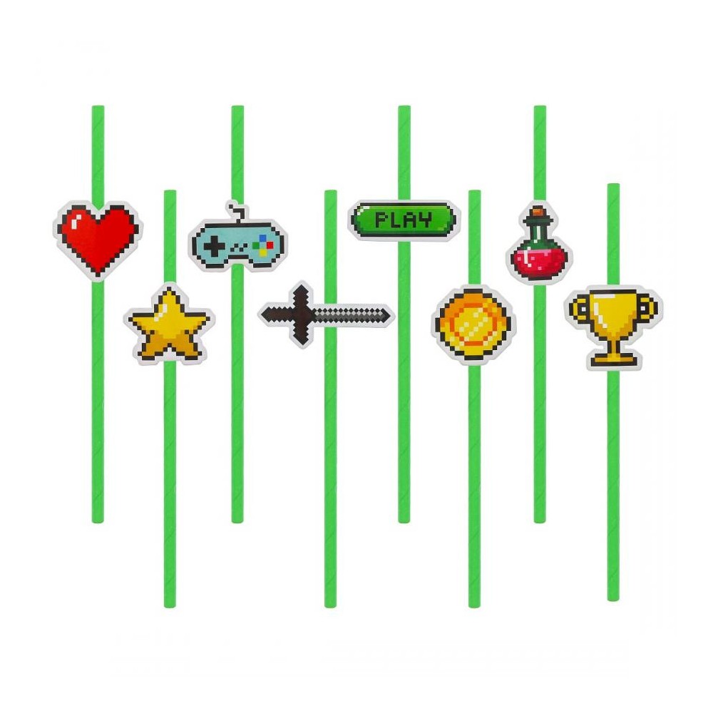 Gamer Game On Toy Paper Straw Set of 8