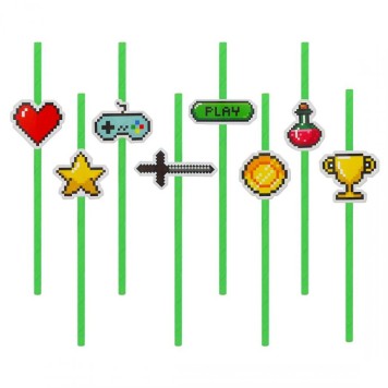 Gamer Game On Toy Paper Straw Set of 8