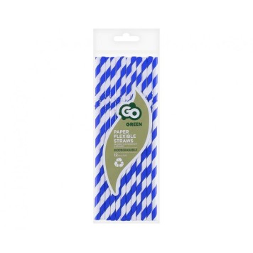 Colour Blue Stripes Blue flexible paper straw 12 pcs