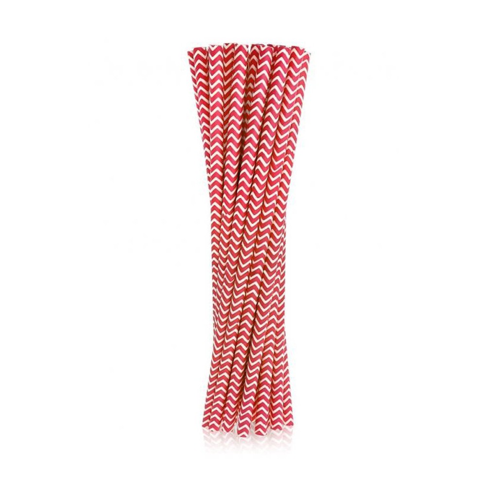 Colour Red Chevron Red paper straw set of 24