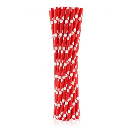Colour Red Polka Dots Red Paper Straw Pack of 24