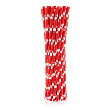 Colour Red Polka Dots Red Paper Straw Pack of 24