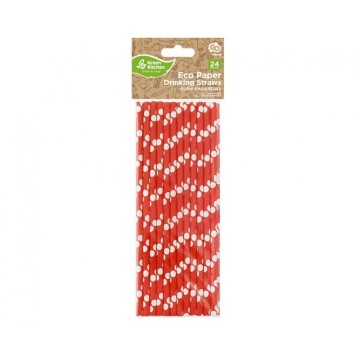 Colour Red Polka Dots Red Paper Straw Pack of 24