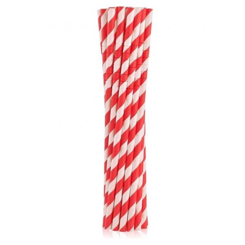 Colour Red Stripes Red Flexible Paper Straw Pack of 12