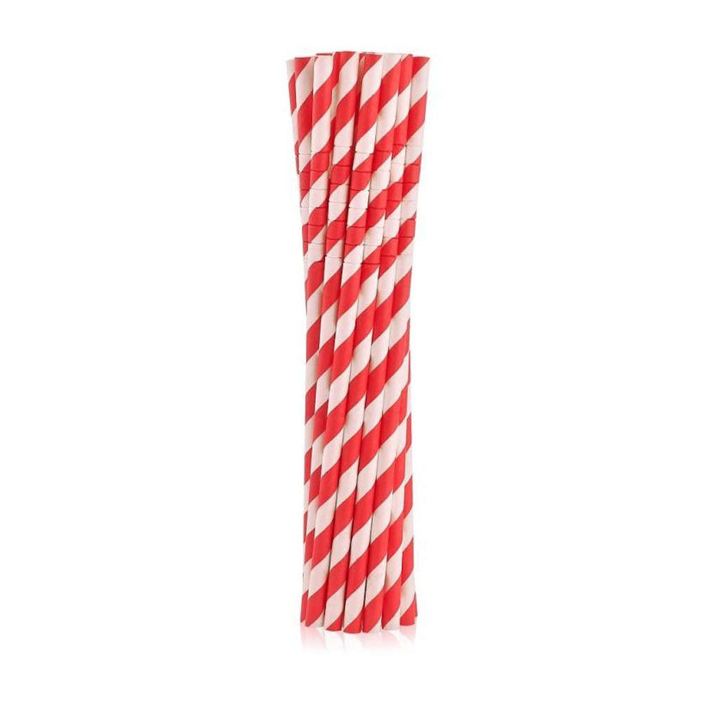 Colour Red Stripes Red Flexible Paper Straw Pack of 12