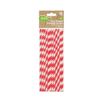 Colour Red Stripes Red Flexible Paper Straw Pack of 12