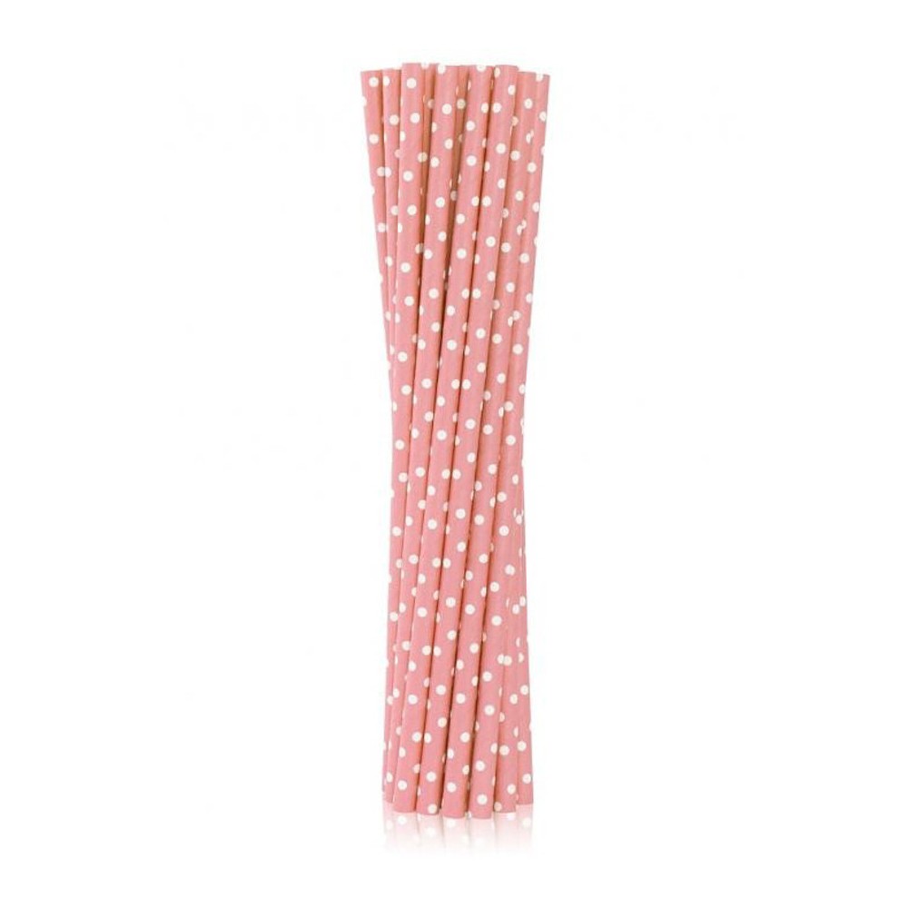 Colour Light Pink Dots Pink Paper Straw Set of 12