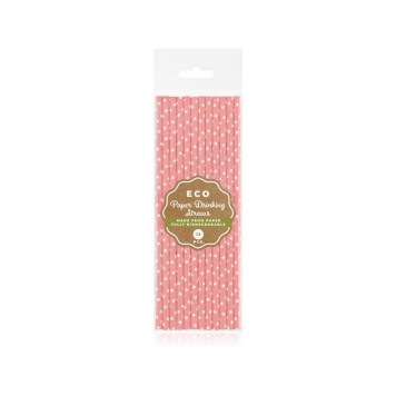 Colour Light Pink Dots Pink Paper Straw Set of 12