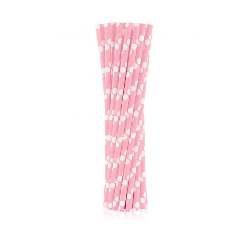 Colour Light Pink Polka Dots Pink Paper Straw Set of 24