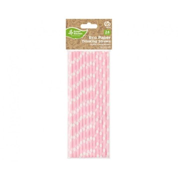 Colour Light Pink Polka Dots Pink Paper Straw Set of 24