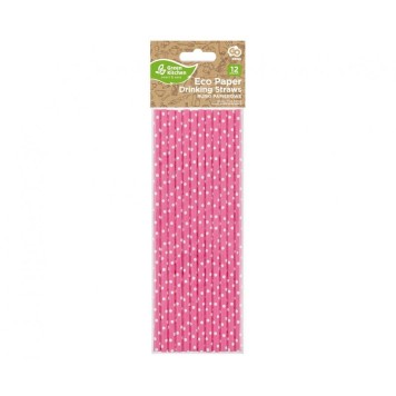 Colour Pink Dots Pink Paper Straw 12 pcs