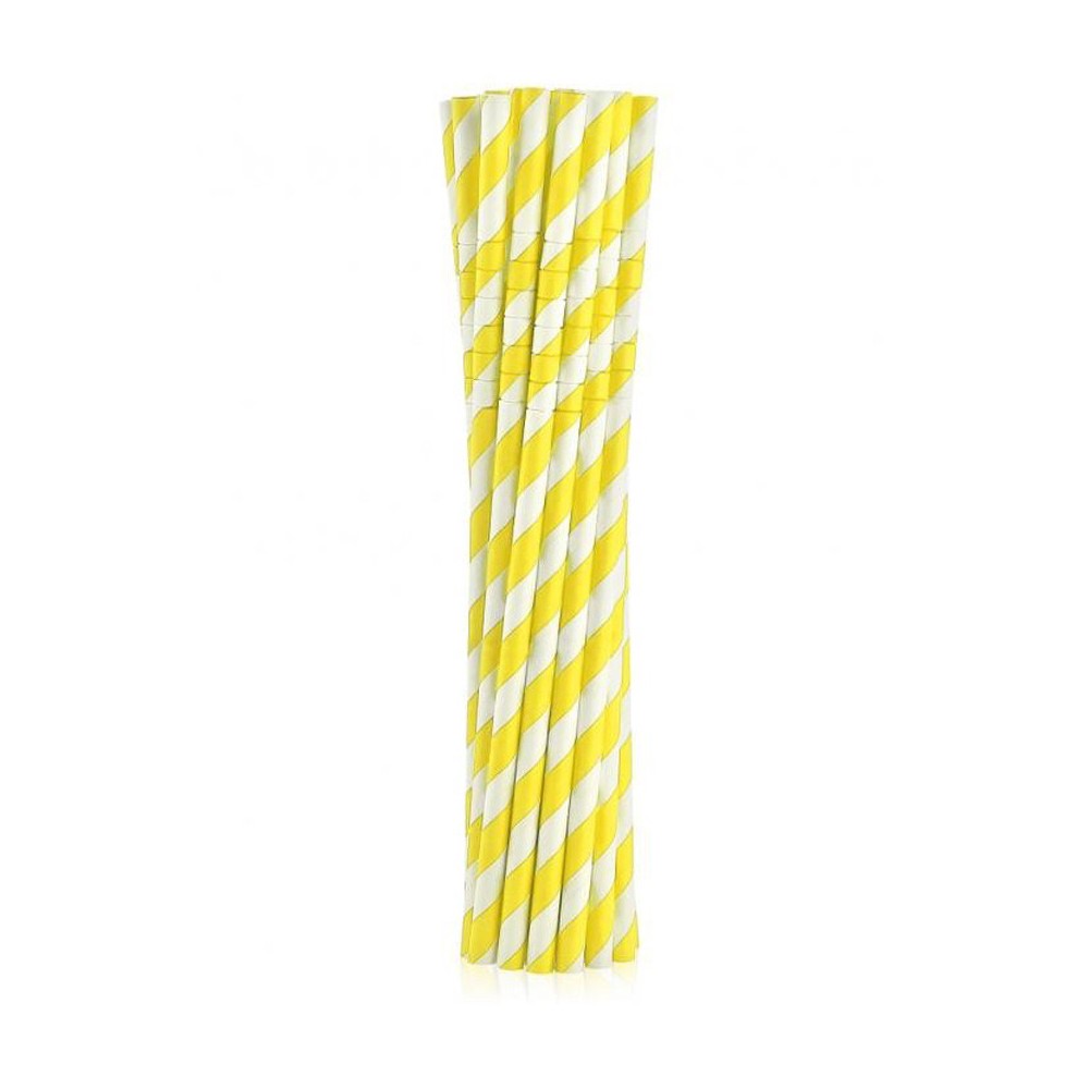 Colour Yellow Stripes Yellow Flexible Paper Straws 12 pcs