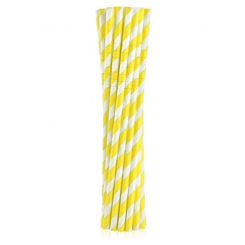 Colour Yellow Stripes Yellow Flexible Paper Straws 12 pcs
