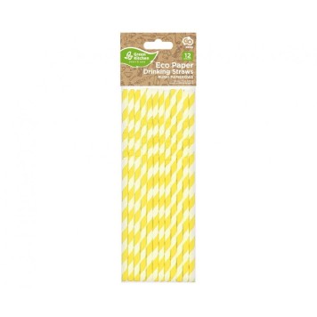 Colour Yellow Stripes Yellow Flexible Paper Straws 12 pcs