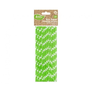 Colour Green Polka Dots Green Paper Straw, Pack of 24