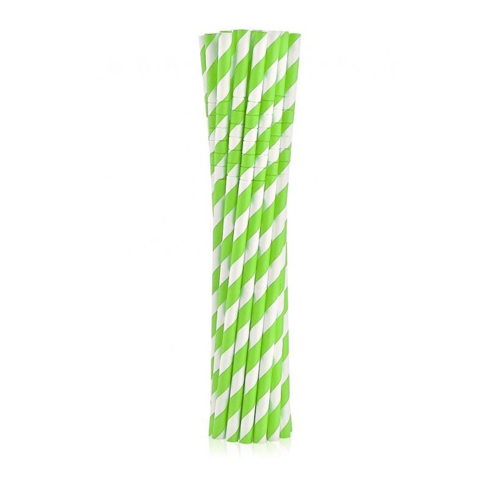 Colour Green Stripes Green Flexible Paper Straw 12 pcs