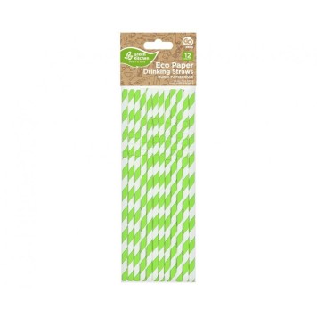 Colour Green Stripes Green Flexible Paper Straw 12 pcs
