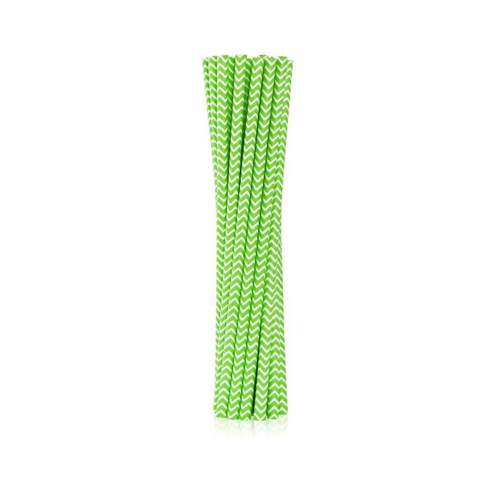 Colour Lime Green Chevron Green Paper Straw Pack of 12