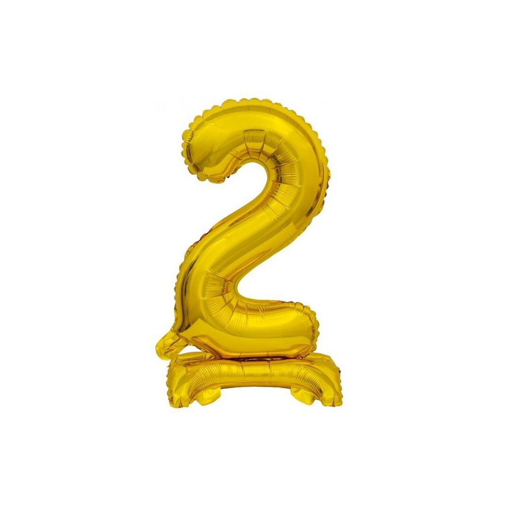 Number B&C Gold Gold mini number 2 foil balloon with base 38 cm
