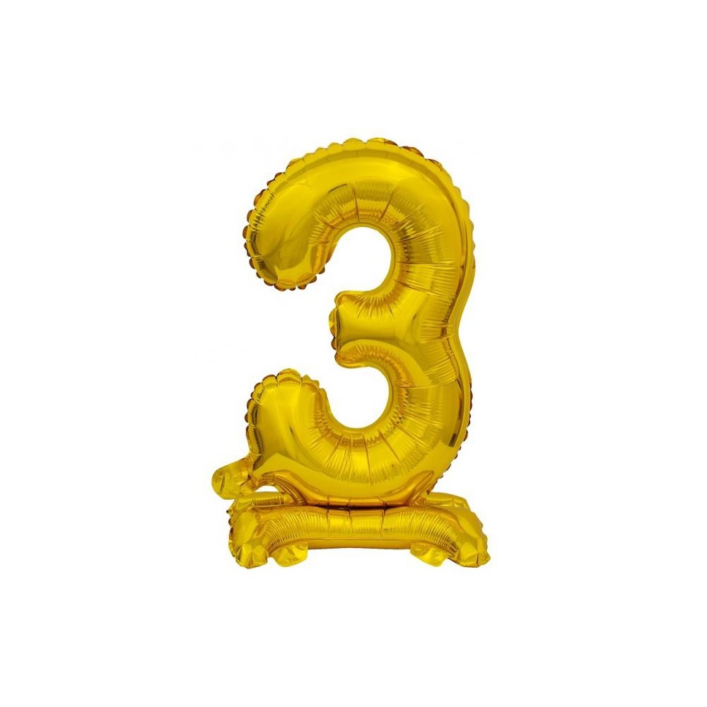 Number B&C Gold Gold mini number 3 foil balloon with base 38 cm