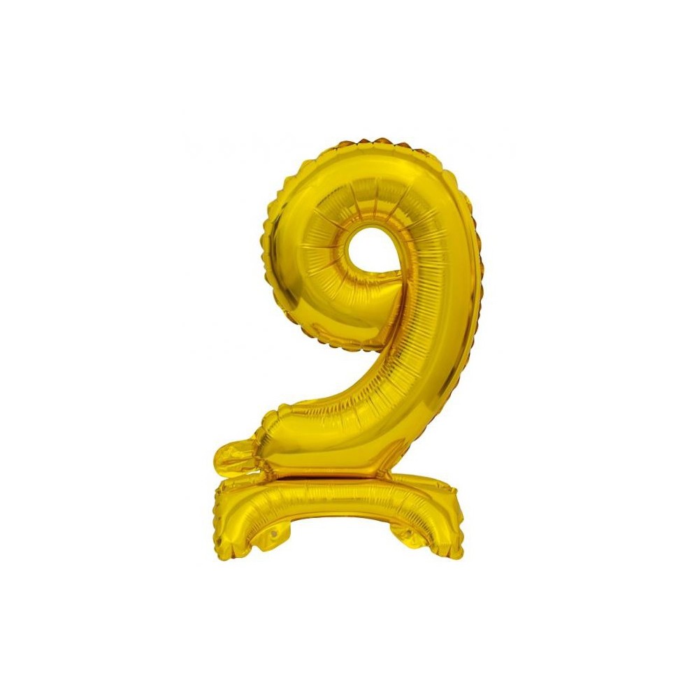 Number B&C Gold Gold mini 9 number foil balloon with base 38 cm