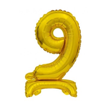 Number B&C Gold Gold mini 9 number foil balloon with base 38 cm