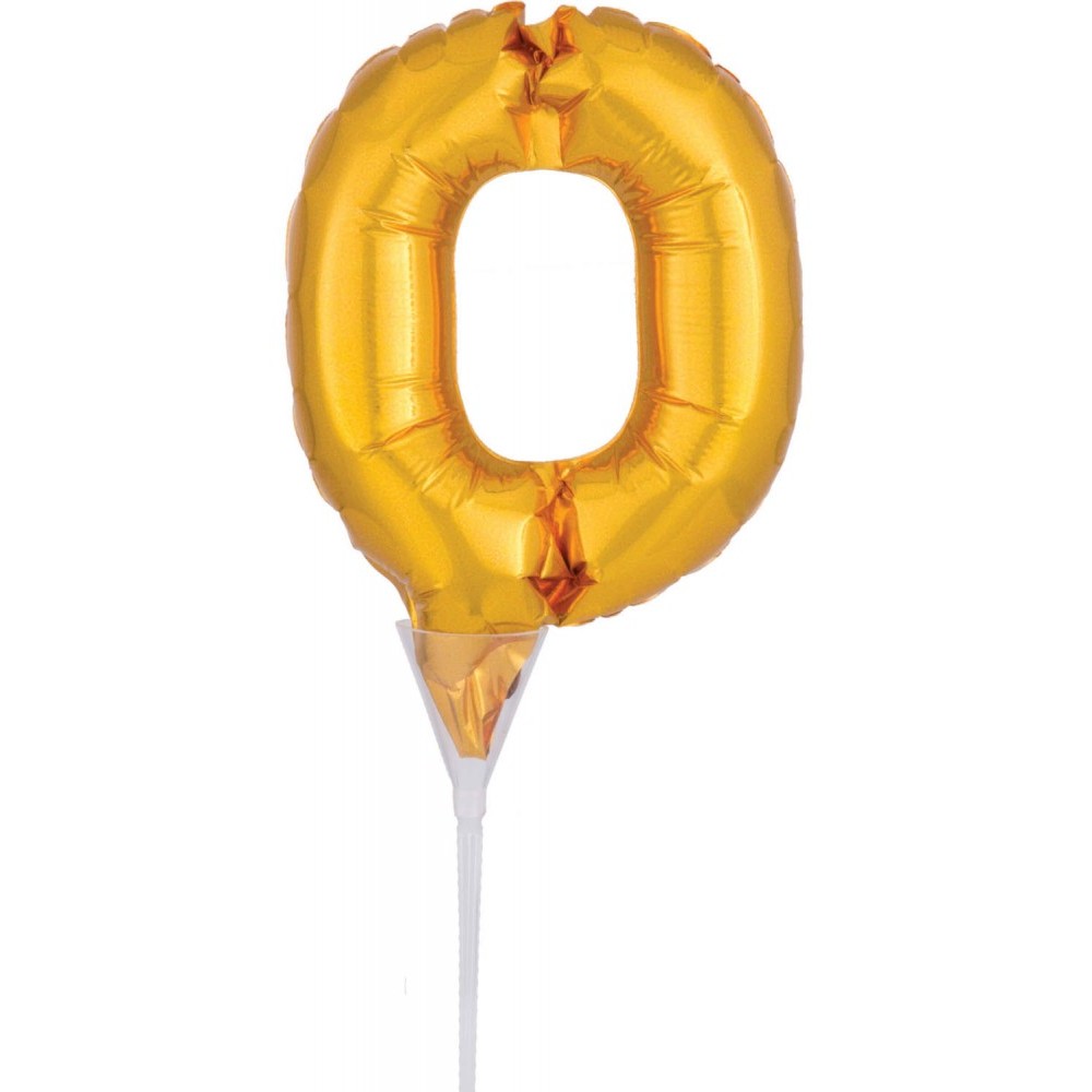 Number Gold, Number 0 foil balloon for cake 15 cm