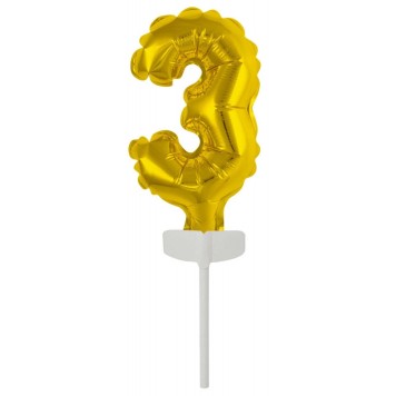 Number Gold, Gold number 3 foil balloon for cake 13 cm