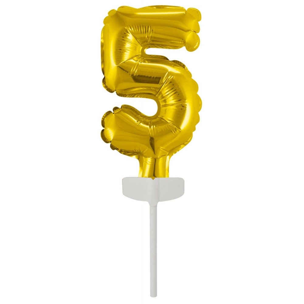 Number Gold, Number 5 foil balloon for cake 13 cm