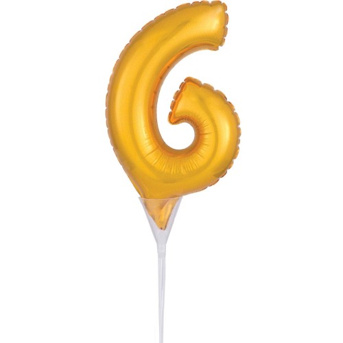 Number Gold, 6 number foil balloon for cake 15 cm
