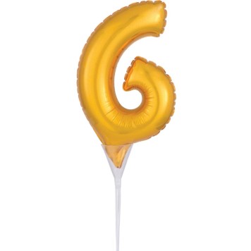 Number Gold, 6 number foil balloon for cake 15 cm