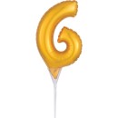 Number Gold, 6 number foil balloon for cake 15 cm