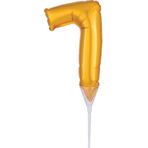 Number Gold, Golden number 7 foil balloon for cake 15 cm