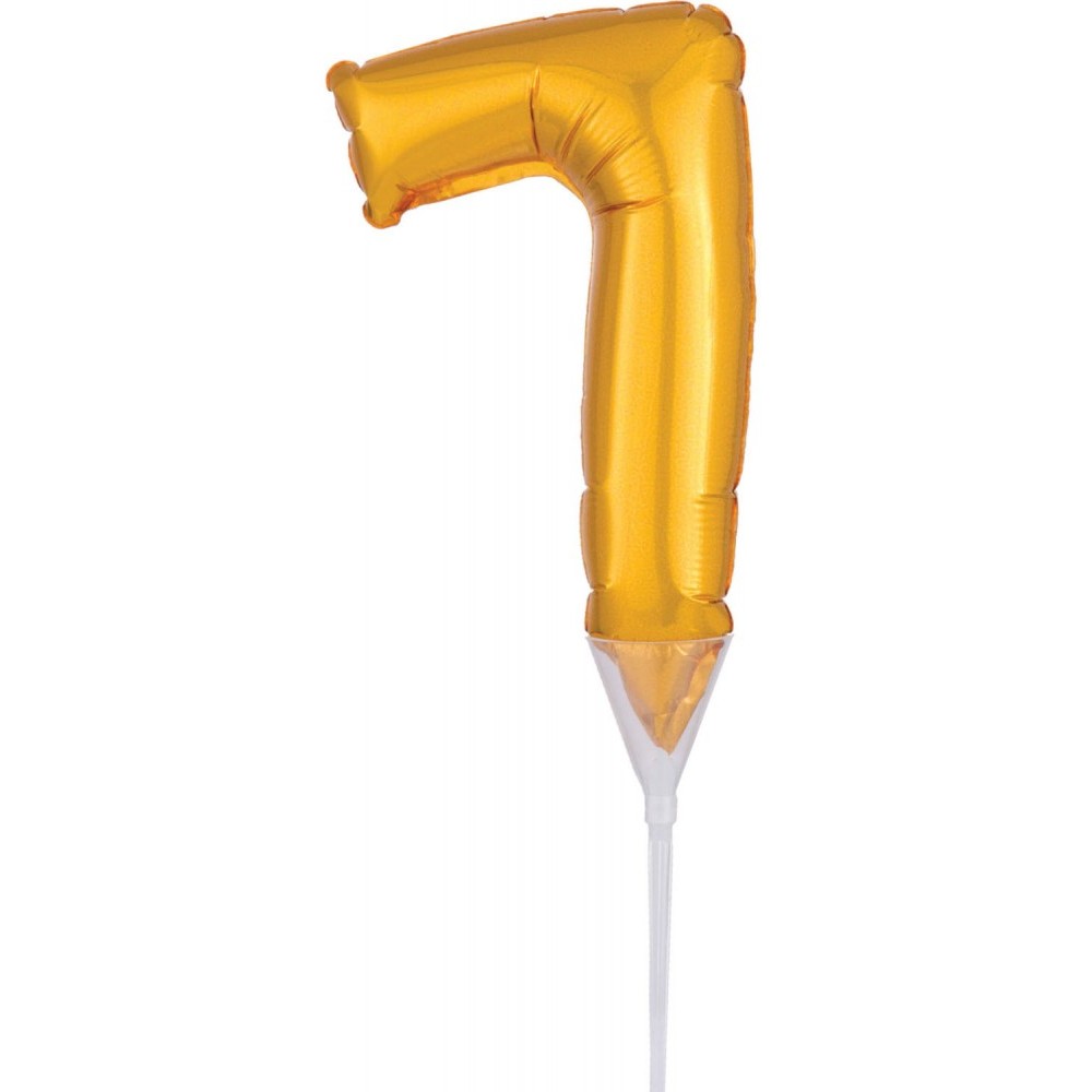 Number Gold, Golden number 7 foil balloon for cake 15 cm
