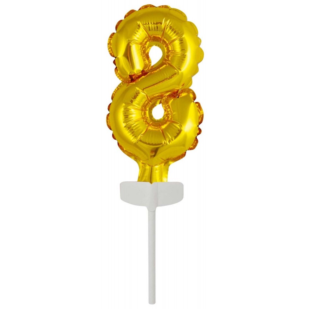 Number Gold 8 foil balloon for cake 13 cm