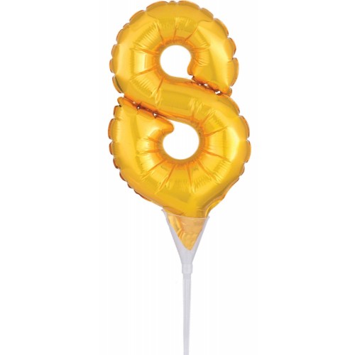 Number Gold, Gold number 8 foil balloon for cake 15 cm