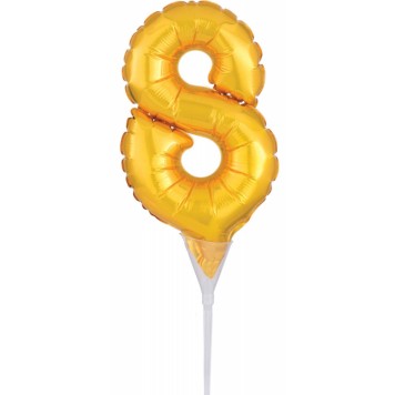 Number Gold, Gold number 8 foil balloon for cake 15 cm