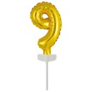 Number Gold, Gold number 9 foil balloon for cakes 13 cm