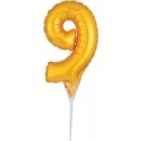 Number Gold, Number 9 foil balloon for cake 15 cm
