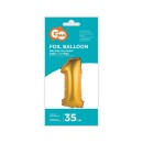 Number Gold Matt Gold 1 mini foil balloon 35 cm